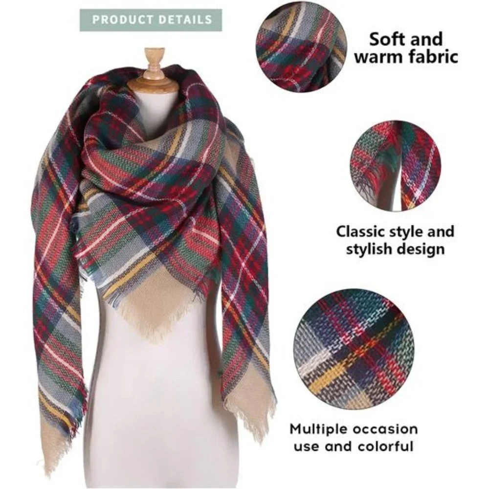 Plaid Print‎ Oversized Blanket Scarf Tartan Checked Shawl Wrap Pashmina Red